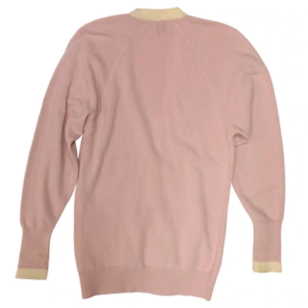 CHANEL Pink Sweater with Cream Trim Cashmere-Blend Cardigan
